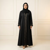 Shiny Satin Abaya with Wavy Lace Detail Black