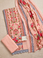 Peach Pure Cotton Unstitched Suit with Mal-Mal Cotton Dupatta