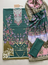 Teal Green Viscose Rayon Unstitched Suit with Heavy Embroidery and Cotton Dupatta