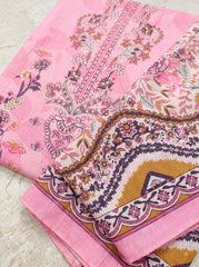 Candy Pink Pure Cotton Unstitched Suit with Mal-Mal Cotton Dupatta