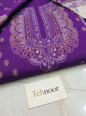 Royal Purple Printed Cotton Unstitched Suit with Cream Dupatta