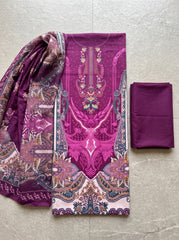 Plum Purple Pure Cotton Unstitched Suit with Mal-Mal Cotton Dupatta