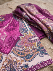 Plum Purple Pure Cotton Unstitched Suit with Mal-Mal Cotton Dupatta