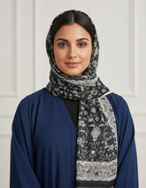 Tehnoor Noir Floral Stole for Women – 72 x 32 Inches | Elegant Hijab & Abaya Accessory | Modest Fashion India