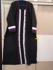 Tehnoor Black Crepe Abaya with White & Purple Stripes Elegant Modest Wear for Women