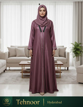 Rose Gold Satin Abaya with Chevron Beadwork
