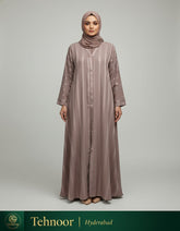 Light Brown Striped Nida Shimmer Open Abaya - Elegant Modest Outerwear