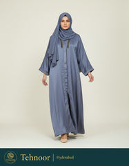 Blue Satin Abaya with Chevron Beadwork