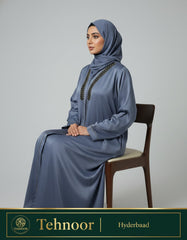 Blue Satin Abaya with Chevron Beadwork