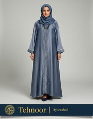 Light Blue Satin Abaya with Chevron Beadwork