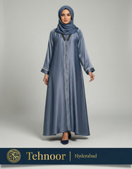 Light Blue Satin Abaya with Chevron Beadwork