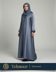 Light Blue Satin Abaya with Chevron Beadwork