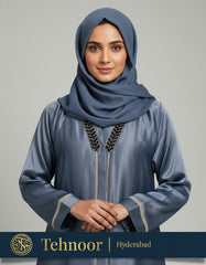 Light Blue Satin Abaya with Chevron Beadwork