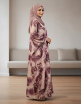 Vintage Midnight Mauve Abaya – Premium Digital Print Oversized Modest Kaftan with Fluid Drape – 56" Length, 24" Bust