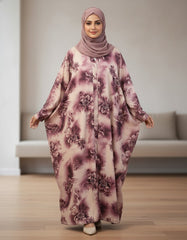 Vintage Midnight Mauve Abaya – Premium Digital Print Oversized Modest Kaftan with Fluid Drape – 56" Length, 24" Bust