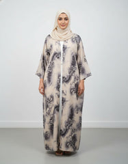 Vintage Smoky Graphite Floral Nida Abaya – Premium Digital Print Open-Front Modest Cardigan – 56" Length, 24" Bust