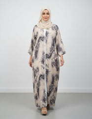 Vintage Smoky Graphite Floral Nida Abaya – Premium Digital Print Open-Front Modest Cardigan – 56" Length, 24" Bust