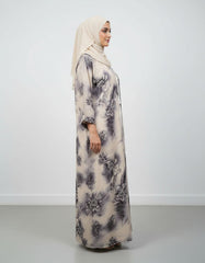 Vintage Smoky Graphite Floral Nida Abaya – Premium Digital Print Open-Front Modest Cardigan – 56" Length, 24" Bust