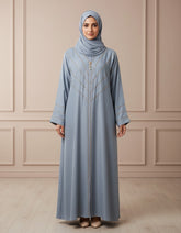 Light Blue Minimalist Stone-Work Abaya Without Hijab
