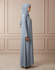Light Blue Minimalist Stone-Work Abaya Without Hijab