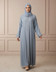 Light Blue Minimalist Stone-Work Abaya Without Hijab