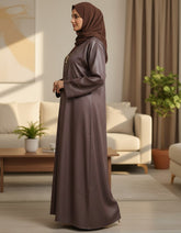 Brown Minimalist Stone-Work Abaya Without Hijab