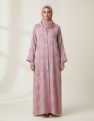 Tehnoor Dusty Rose Jacquard Abaya – Premium Embossed Floral Fabric – Open-Front Style – 54" Length, 24" Bust