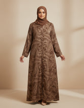 Tehnoor Nazakat Cocoa Swirl Abaya