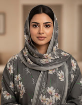 Tehnoor Grey Blossom Stole for Women – 72 x 32 Inches | Elegant Hijab & Abaya Accessory | Modest Fashion India