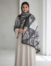 Tehnoor Graphite Geometry Stole for Women – 72 x 34 Inches | Elegant Hijab & Abaya Accessory | Silk‑Feel Polyester | Modest Fashion India