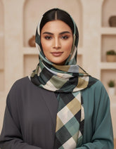 Tehnoor Sage Check Stole for Women – 72 x 34 Inches | Elegant Hijab & Abaya Accessory | Silk‑Feel Polyester | Modest Fashion India