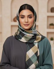Tehnoor Sage Check Stole for Women – 72 x 34 Inches | Elegant Hijab & Abaya Accessory | Silk‑Feel Polyester | Modest Fashion India