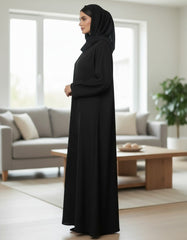 Exquisite Black Open Abaya | Intricate Tonal Floral Embroidery | Tehnoor