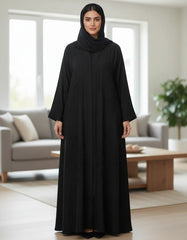 Exquisite Black Open Abaya | Intricate Tonal Floral Embroidery | Tehnoor