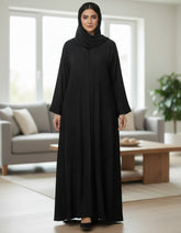 Exquisite Black Open Abaya | Intricate Tonal Floral Embroidery | Tehnoor