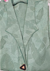 Elegant Sage Green Woven Leaf Abaya | Lapel Collar & Premium Jacquard-Style Motif | Tehnoor