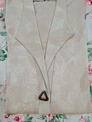 Elegant Brownish-Beige Woven Leaf Abaya | Lapel Collar & Premium Jacquard-Style Motif