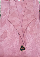 Elegant Dusty Pink Woven Leaf Abaya | Lapel Collar & Premium Jacquard-Style Motif