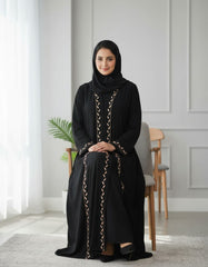 Tehnoor Noir Leaf Embroidered Abaya Subtle elegance woven in beige threads