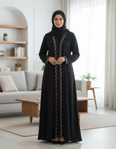 Tehnoor Noir Petal Embroidered Abaya Elegance redefined with soft pink artistry