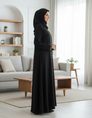 Tehnoor Noir Petal Embroidered Abaya Elegance redefined with soft pink artistry