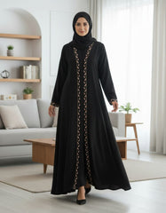 Tehnoor Noir Petal Embroidered Abaya Elegance redefined with soft pink artistry
