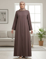 Premium warm cocoa‑brown hue Ribbed Abaya - Modern Textured Open-Front Modest Cardigan - 54" Length