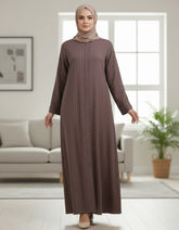 Premium warm cocoa‑brown hue Ribbed Abaya - Modern Textured Open-Front Modest Cardigan - 54" Length