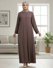 Premium warm cocoa‑brown hue Ribbed Abaya - Modern Textured Open-Front Modest Cardigan - 54" Length