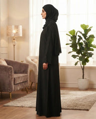 Black Indian Nida Abaya with Pipe Work Embroidered Sleeves | Elegant Full‑Length Modest Wear by Tehnoor