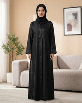 Black Premium Fabric Abaya | Elegant Front‑Closed Modest Wear by Tehnoor