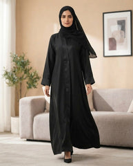Black Premium Fabric Abaya | Elegant Front‑Closed Modest Wear by Tehnoor