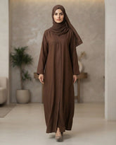 Elegant Brown A-Line Abaya with Lapel Collar | Premium Nida Fabric | Tehnoor