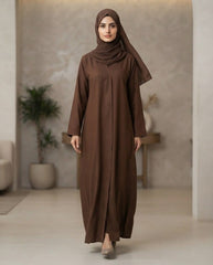 Elegant Brown A-Line Abaya with Lapel Collar | Premium Nida Fabric | Tehnoor
